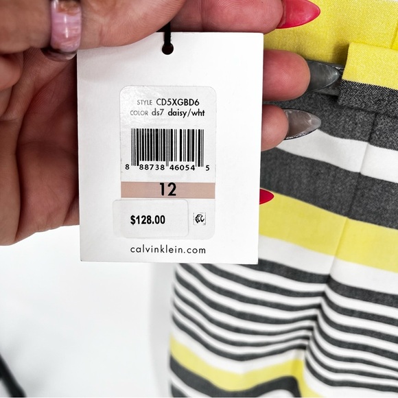 CALVIN KLEIN Belted Sheath‎ Dress Butter Yellow Office Career Size 12 Stretch - Picture 6 of 12